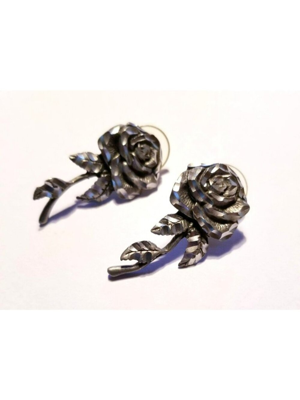 Pewter Rose Earrings Handmade Floral Post Drop Style Beautiful Gift SC407
